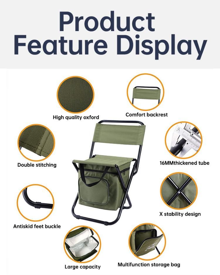 Factory Direct Durable Foldable Chair with Cooler Bag for Camping Fishing