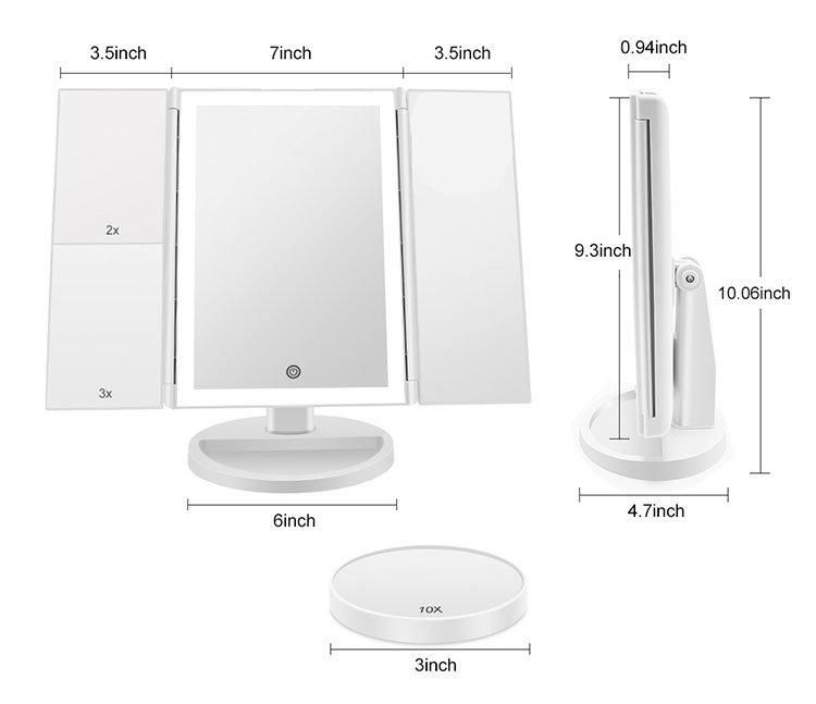 Hot Selling Furniture Mirror Trifold LED Makeup Mirror Touch Sensor Standing Mirror