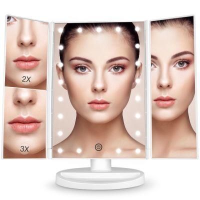 New Items 3 Sides Beauty Standing Cosmetic Hair Salon Makeup LED Mirror