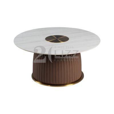 Unique Modern Design Round Marble Metal Coffee Table European Contemporary Minimalist Side Table