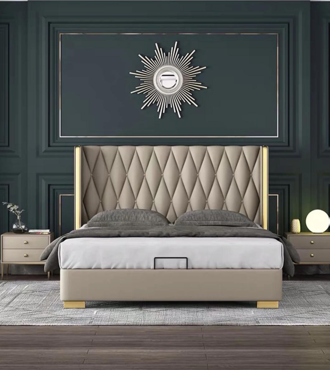 Modern European Bedroom Furniture King Size Set Leather Solid Wood Bedroom Furniture Sets Double Size Bed with Lift Storage