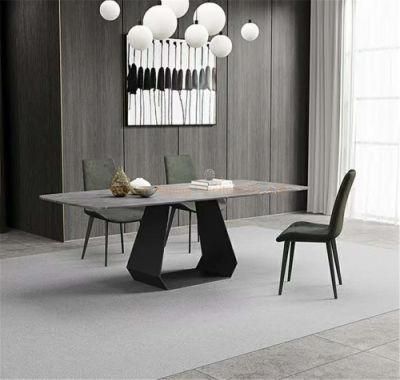 Factory Wholesale Modern Restaurant Furniture Luxury Rectangle Marble Dining Table with Steel Base