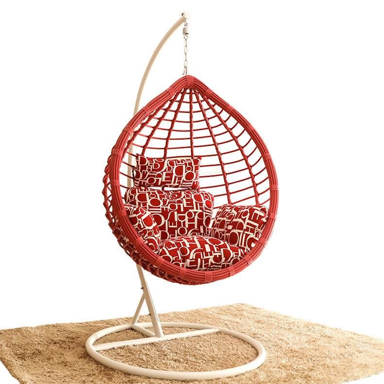 Patio Rattan Hanging Chair Pear Shape Leisure Chair with Cushion