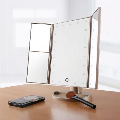 Hot Selling Trifold LED Makeup Standing Mirror with Touch Sensor
