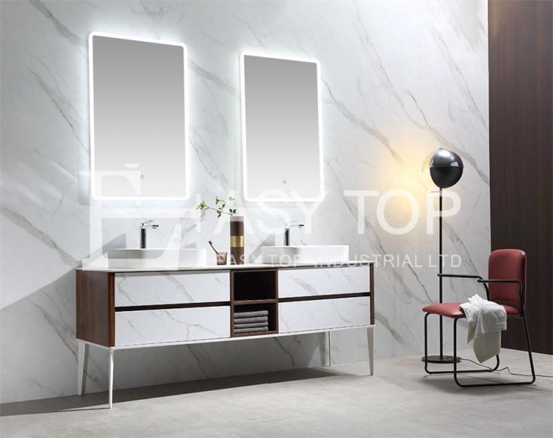 in Stock Chinese New Design Fashionable Marble Color Floor Mounted Double Sink Bathroom Sink Cabinet