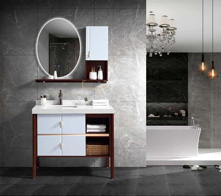 Classic White Marble Countertop Bathroom Cabinet with Mirror Cabinet