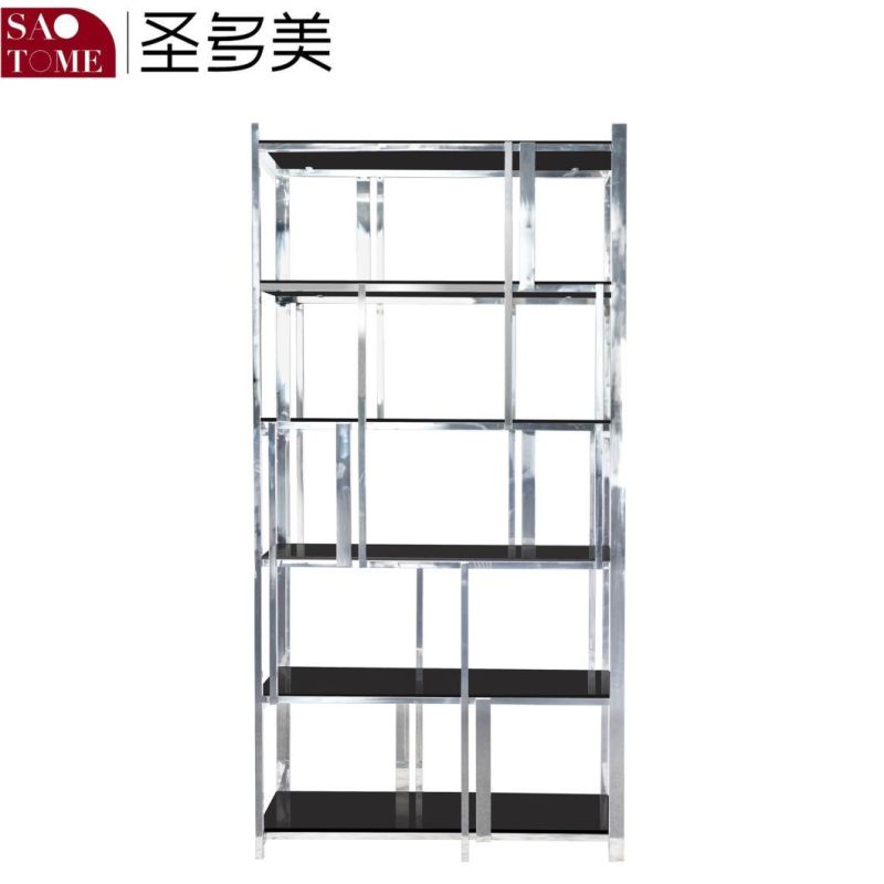 Stainless Steel Black Glass Bookshelf in Living Room and Study