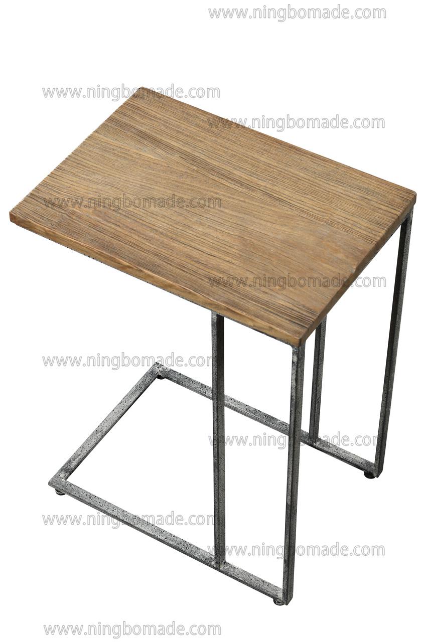 Nordic Modern Iron Furniture Natural Reclaimed Elm and Zinc Iron Corner Coffee Table