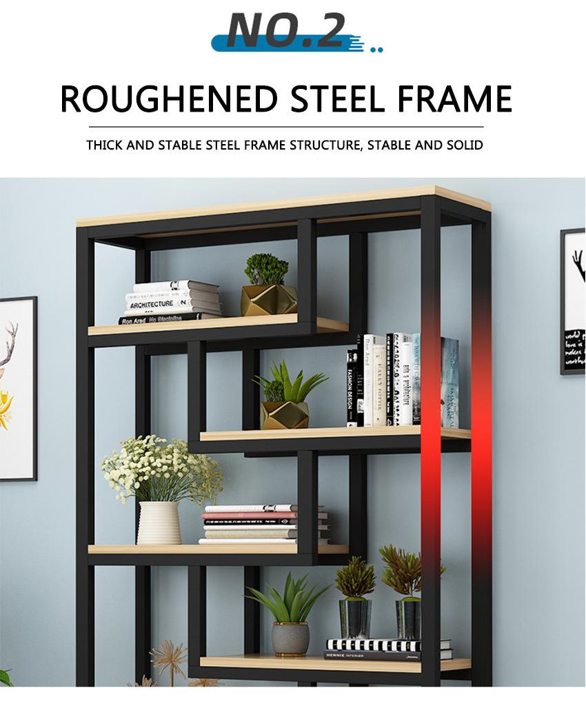 Modern Furniture Glass Black Steel Shelf Floor Stand Library Bookshelf