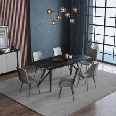 Modern Furniture Restaurant Iron Frame Slate Dining Chairs Stainless Steel Base Dining Set