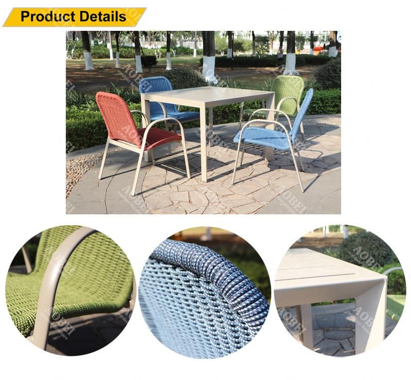 Modern Outdoor Exterior Garden Patio Home Restaurant Villa Cafe Bistro Rope Dining Table Chair Set Furniture