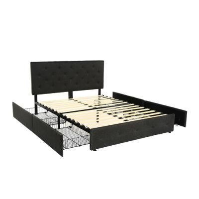 Modern Design King Size PU Leather LED Storage Bed Frame Home Furniture Camas with Drawer