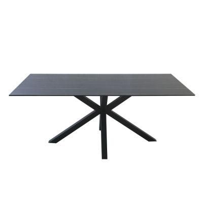 Modern Home Restaurant Outdoor Furniture Contemporary Black Powder Coating Steel Iron Frame Rectangular Ceramic Marble Top Coffee Dining Table