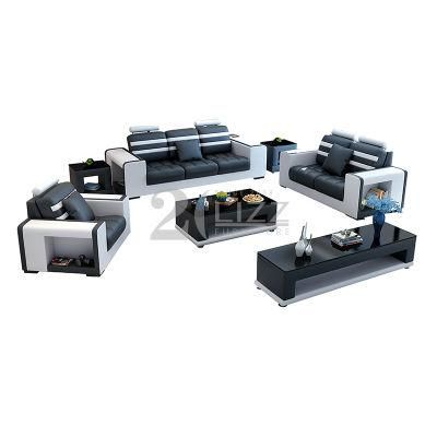 Modern Leisure Living Room Genuine Leather Sofa Chair with TV Stand and Coffee Table