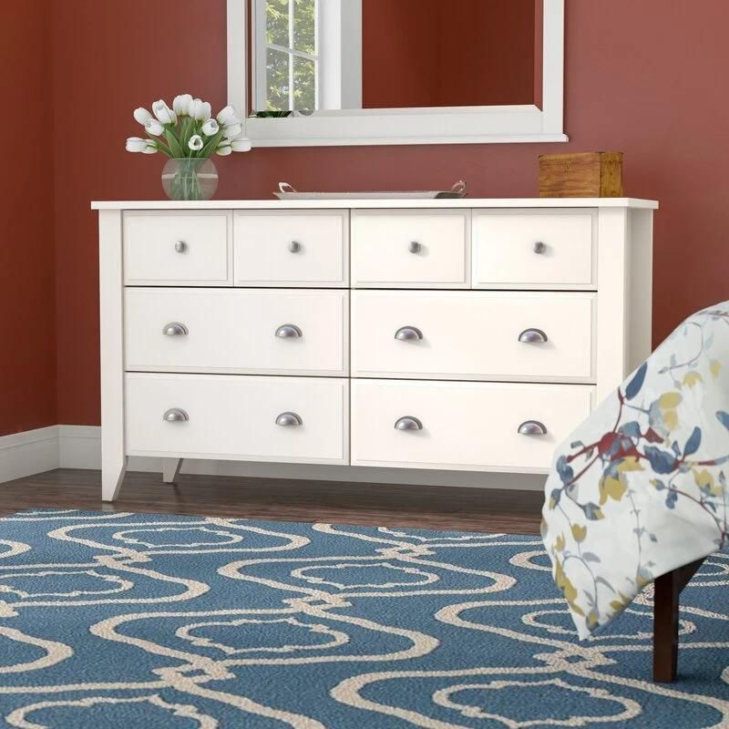 Classic Furniture Coffee Table Wooden Cabinet White Finish 6 Drawer Double Dresser Sideboard for Bedroom