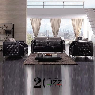 High-End Italian Leather Luxury Style Furniture Six-Person Sofa Set with Caving Legs for Living Room