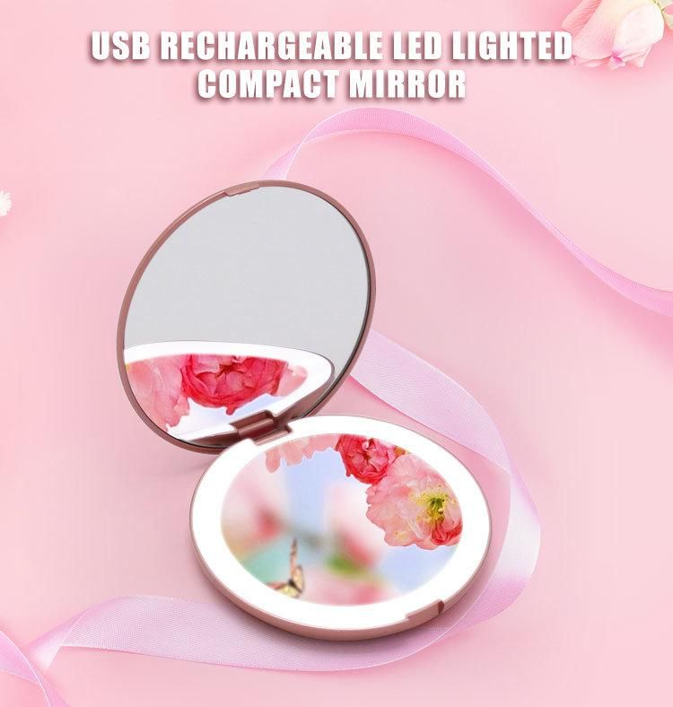 High Definition Foldable Pocket Mirror Rechargeable 1000mAh Battery Inbuilt Round Mirror
