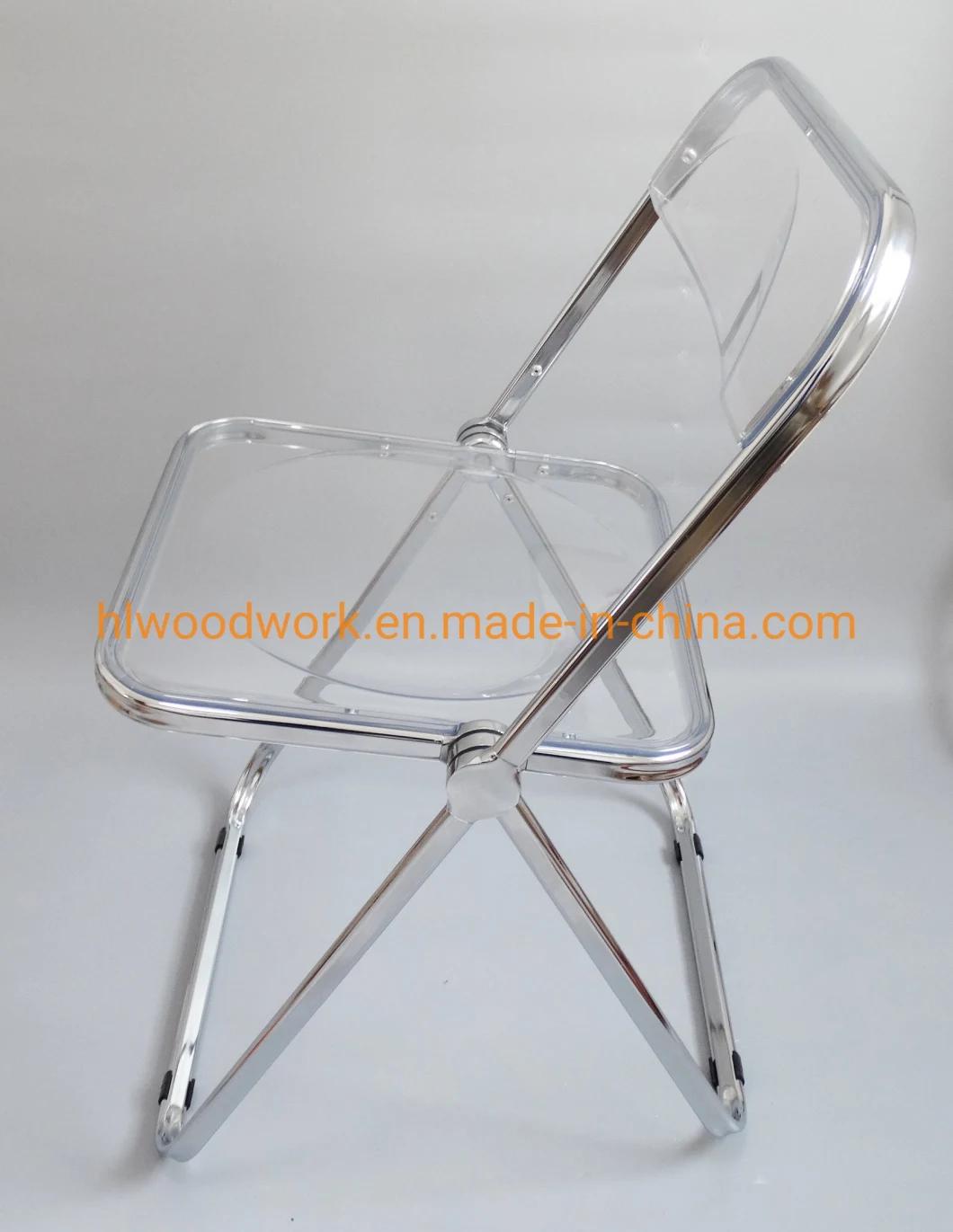 Modern Transparent Pink Folding Chair PC Plastic Study Chair Chrome Frame Office Bar Dining Leisure Banquet Wedding Meeting Chair Plastic Dining Chair
