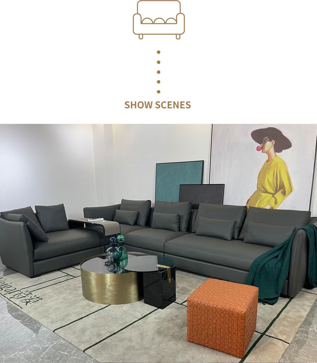 Modern Top Napa Cowhide Home Hotel Fabric Sofa Set Sectional Sofa L Shape Customize Furniture