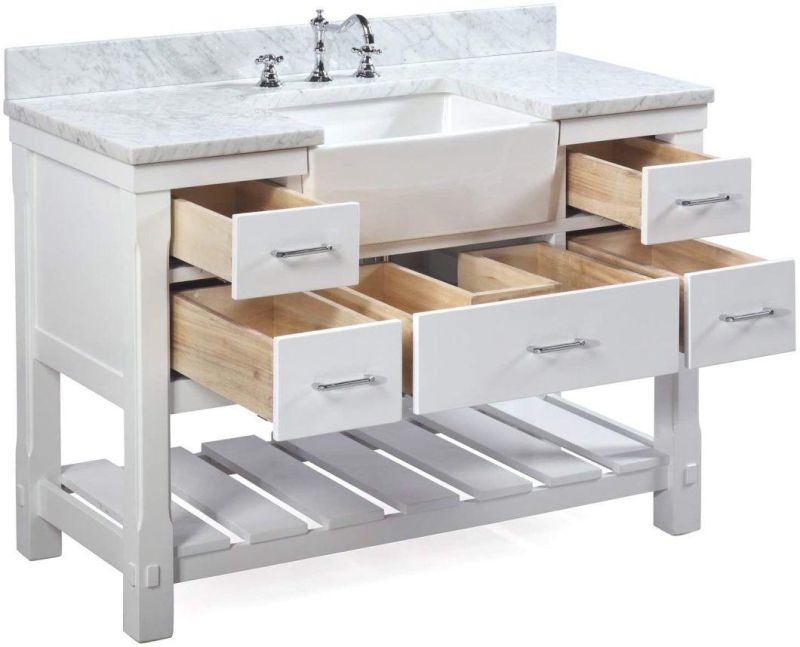 American Style Floor Standing Double Sink Solid Wood Bathroom Cabinet Vanity with Ceramic Sinks