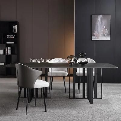 Nordic Luxury Restaurant Cafe Black Metal Frame Marble Dining Table