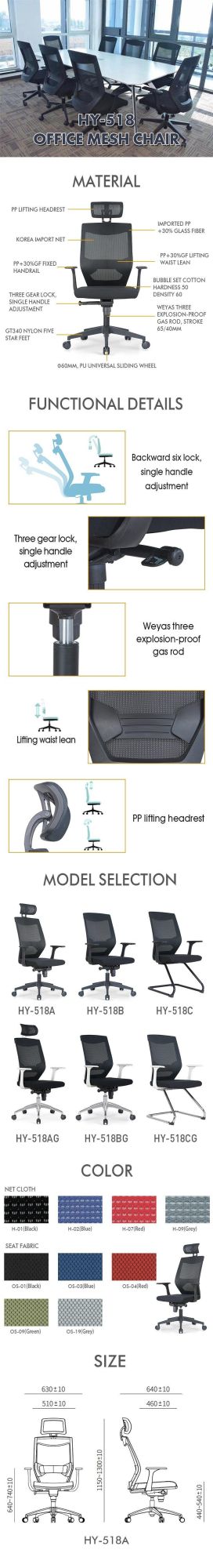 Practical Ergonomic Office High Back Mesh Chair with Breathable Headrest and High Density Molded Foam