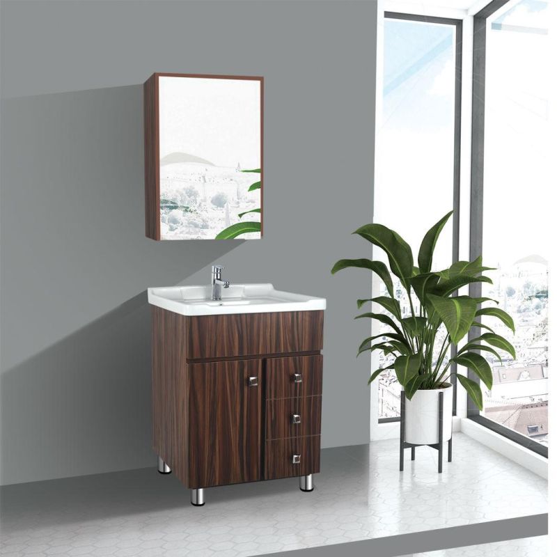 Brown PVC Bathroom Furniture Bathroom Cabinet with Mirror Cabinet