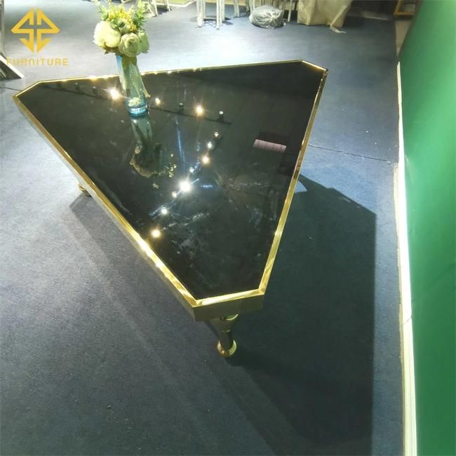 Modern Dining Room Round Marble Gold Stainless Steel Marble Triangle Table