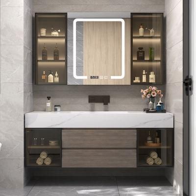 Modern Hot Selling Wall Mounted Solid Wood Cabinet Quartz Table Top Bathroom Vanity From China Suppliers with LED Mirror Cabinet