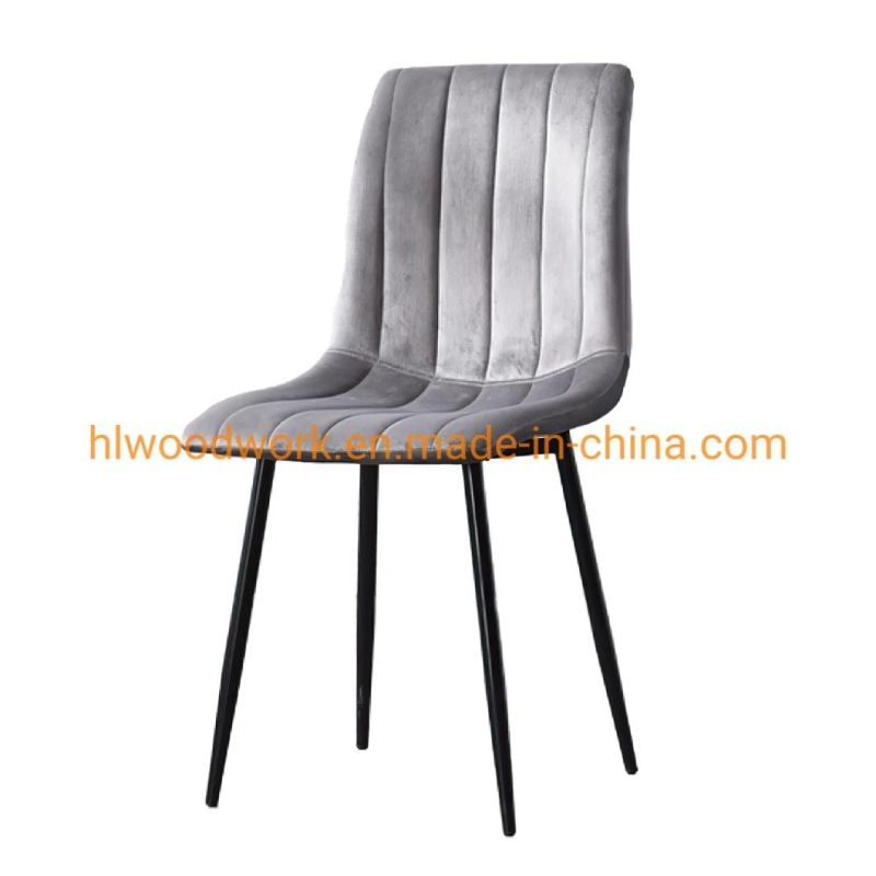 Velvet Fabric Dining Chair with Powder Coated Metal Black Legs Luxury Dining Chair Home Minimalist Designer Creative Modern Leisure Backrest Chair