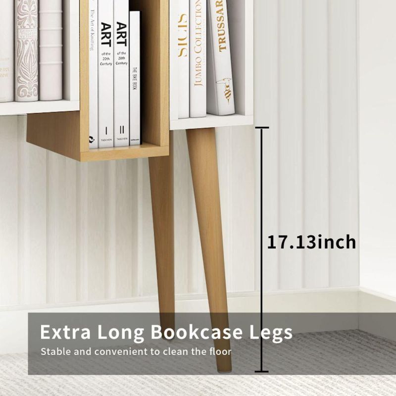 Cube Bookcase 2 Tier Modern Bookcase with Legs, Wood Bookshelves Leg Bookcase, Free Standing Open Book Shelves, Oak Display Bookcases for Bedroom, Living Room