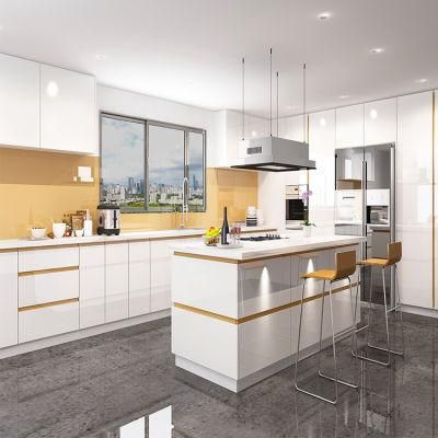 Customized Modern Style Full Sets Kitchen Cabinetry White High Gloss Lacquer Flat Panel Wooden Kitchen Cabinet Design