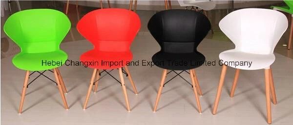 Modern Plastic Chair with Wooden Leg