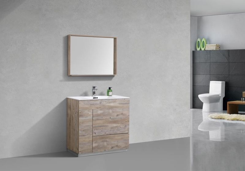 Log Color Solid Wood American Bathroom Cabinet with Marble Top