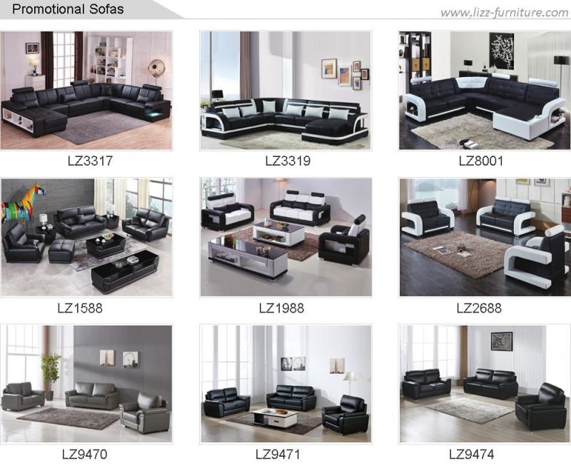 Hot Sale Modern Living Room Genuine Leather LED Sectional Sofa with Chaise