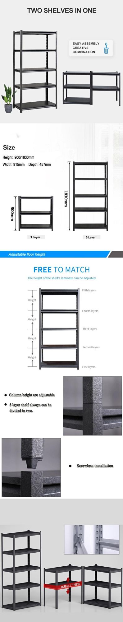 Light Duty Home Kitchen Goods Display Storage Rack Shelf