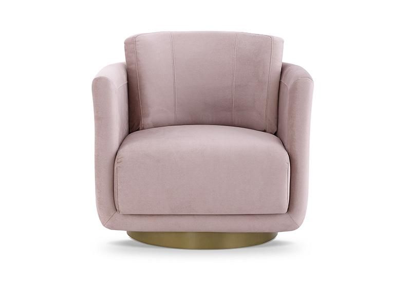 Zhida Italian Design Luxury Style Home Furniture Wholesale Living Room Velvet Accent Chair Bedroom Gold Base Fabric Armchair Leisure Round Chair for Villa