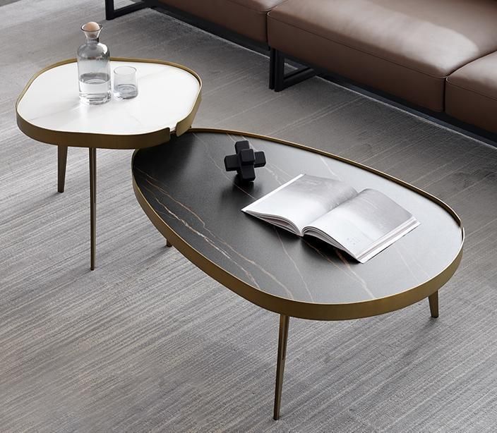 Modern Apartment Furniture Black Marble Rock Plate Coffee Table