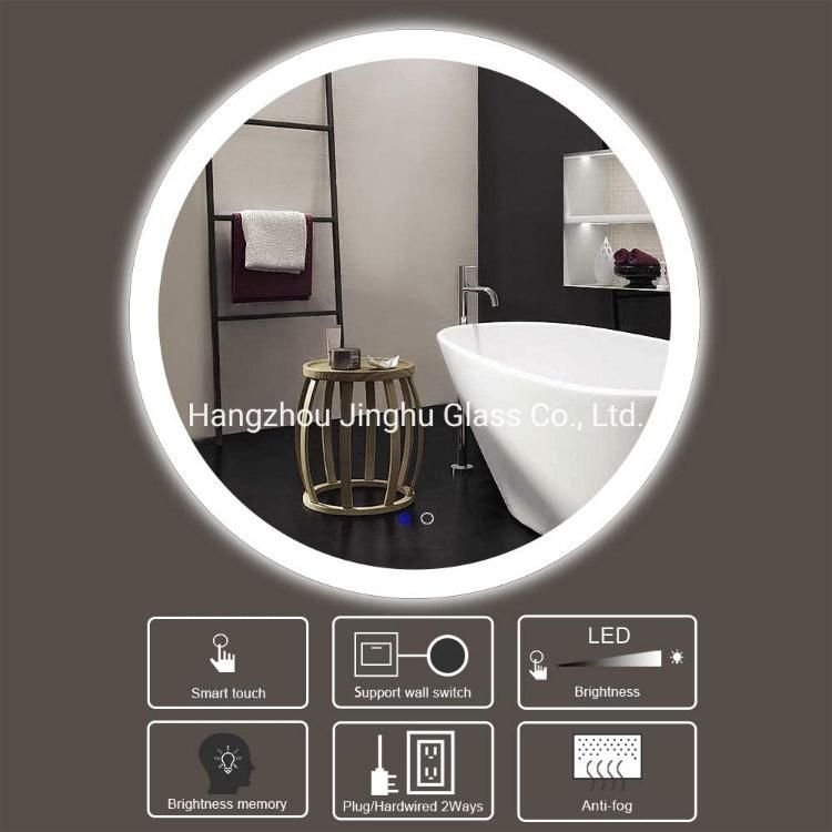 Hotel Decoration Round Dimmer Defogger Bluetooth LED Bathroom Backlit Mirror