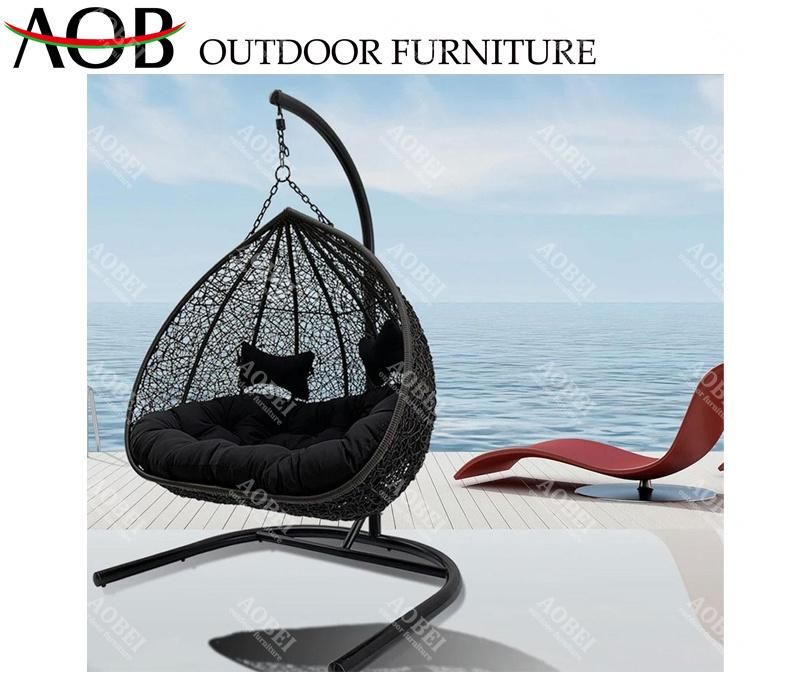 Modern Customized Garden Outdoor Patio Home Resort Furniture Rattan Hanging Swing Chair with Two Seat