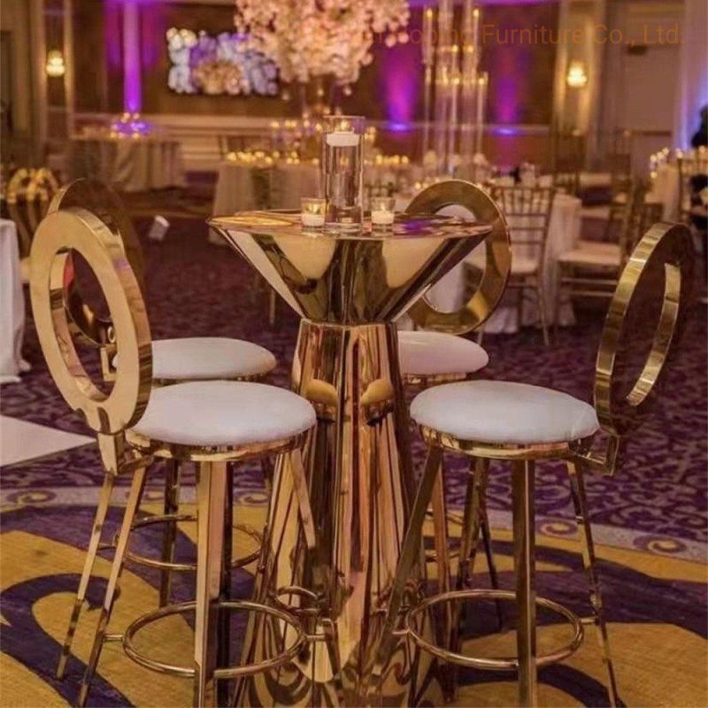 Hot Sale 1200 Glass/ Marble Round LED Light Party Dining Wedding Furniture Stainless Steel 1+6dining Table