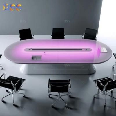 Conference Table and Chairs Set LED Small Office Oval Conference Table