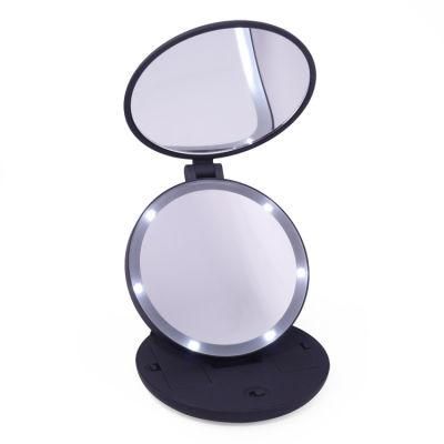 Round 1X/10X LED Lighted 3-Fold Travel Compact Makeup Mirror