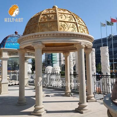 Customized Modern Granite Column Gazebo with Red Iron Top for Outdoor Decoration