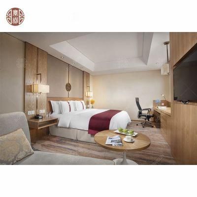 Simple Standard Double Bed Wood Veneer Hotel Bedroom Furniture Foshan Factory
