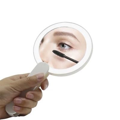 Travel Swivel Handle Design 360 Degree Makeup Pocket LED Hand Mirror