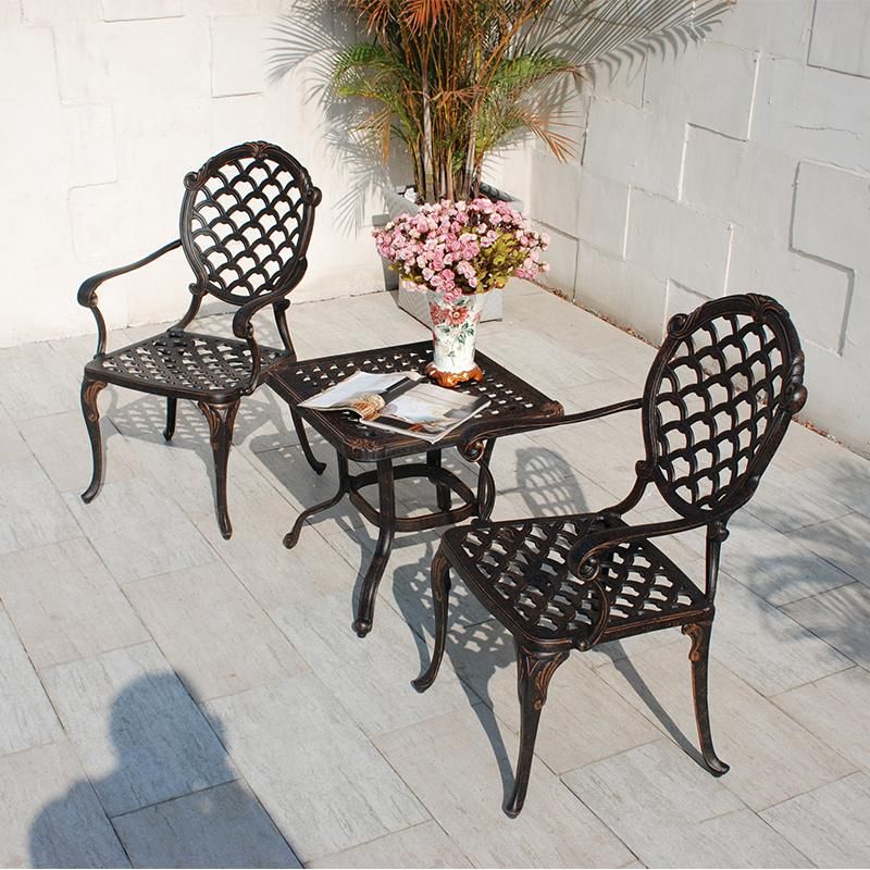 Outdoor Conversation Patio Bistro Set Modern Metal Chair with Cushion & Square Coffee Table