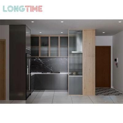Apartment Project Modern Glass furniture Corner Cupboard Handleless Design Kitchen Cabinets