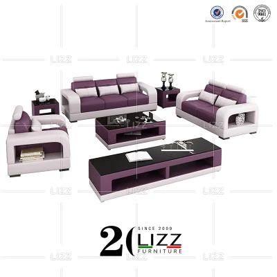 Premium Purple Functional Modern Design Sectional Leisure Leather Sofa Living Room Furniture Set
