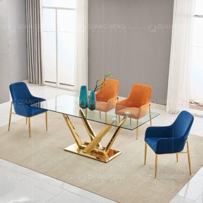 Modern Dining Room Furniture Luxury Dining Table Set Restaurant Stainless Steel Base Glass Dining Table